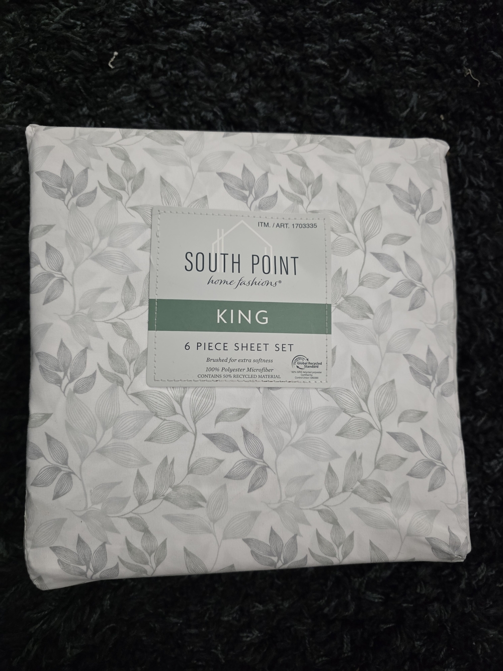 South Point Home Fashions King Sheet Set 6-Pc Gray Botanical Leaves